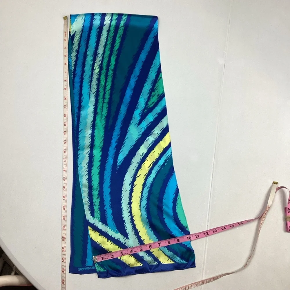 Jones New York Rectangular 100% Silk Scarf Blue Abstract Striped